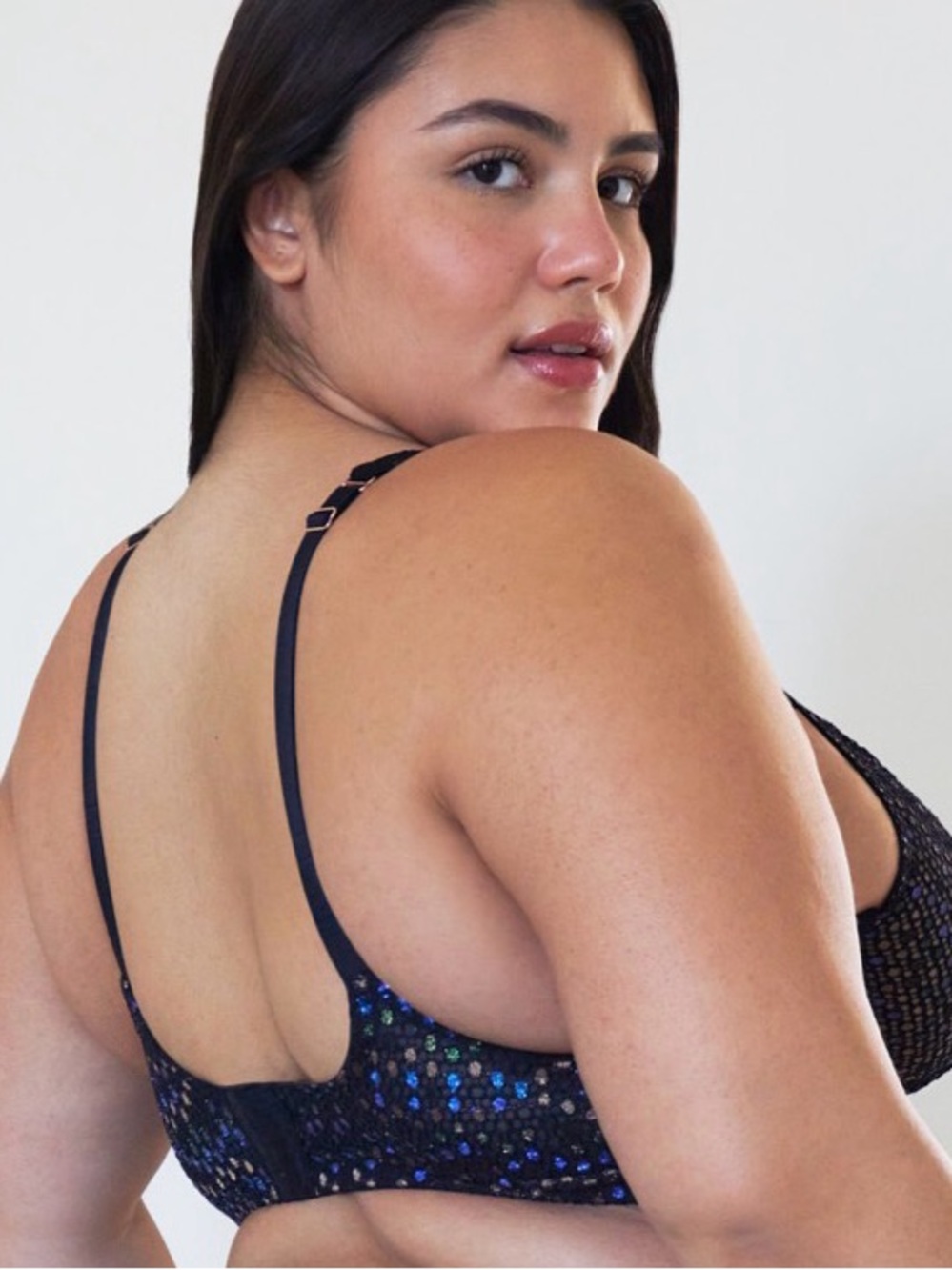 Savage X Fenty Disco Lace Up unlined underwire bra sheer black IRIDESCENT 36DDD - Picture 10 of 10